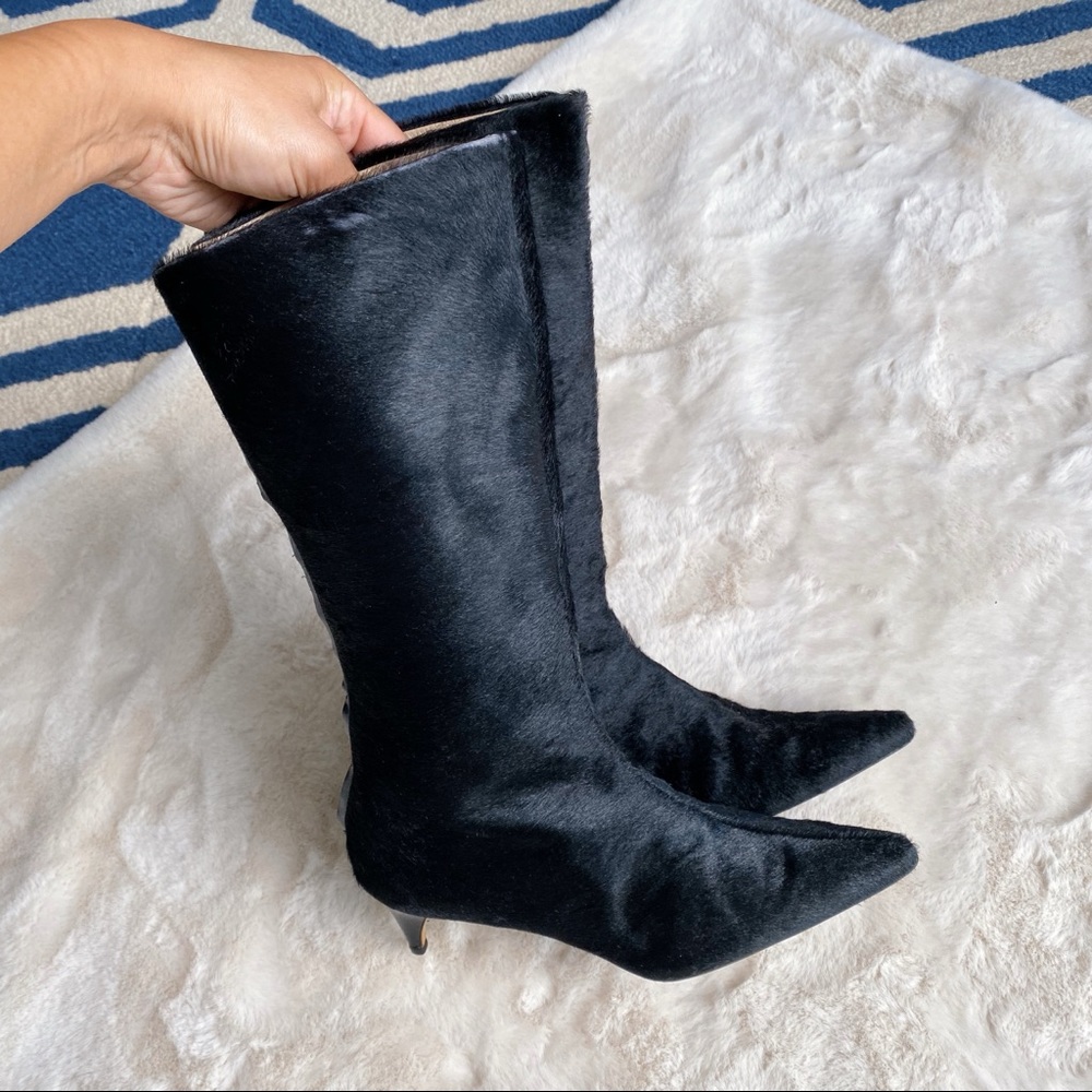 🖤 MANOLO BLAHNIK BLACK PONY HAIR PATENT LEATHER KITTEN HEELS!
